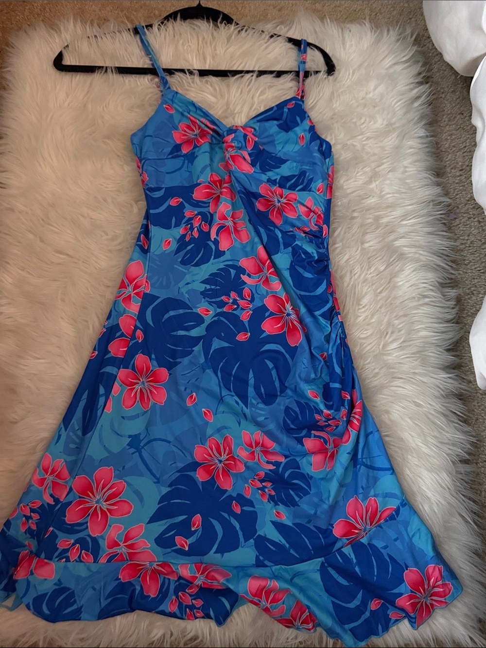 Marshalls Blue Midi Dress with Pink Floral Print